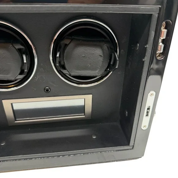 Dual Watch Winder Ebony Wood Grain Finish Black Automatic Watch Box with Adapter